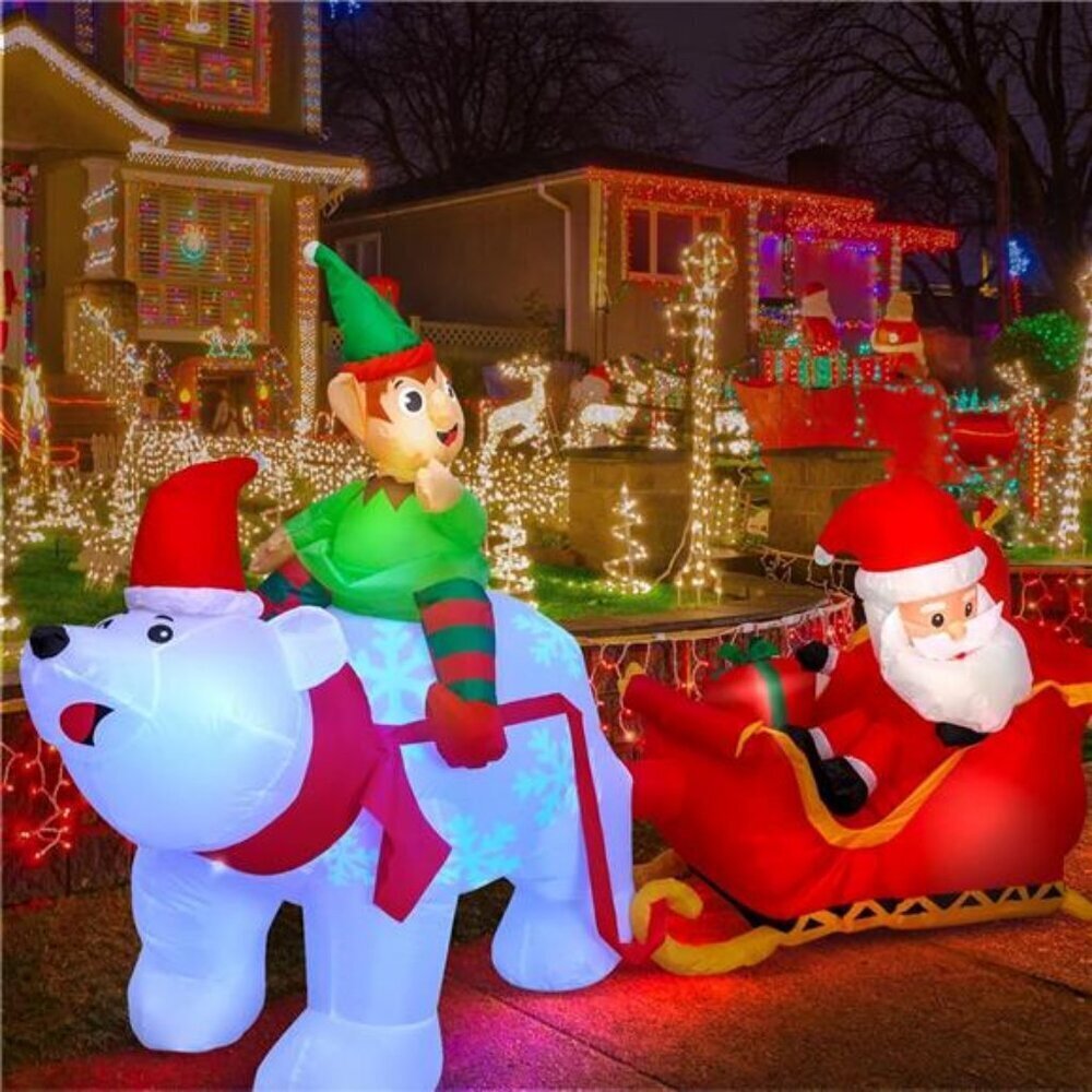 9.5Ft Christmas Inflatables Outdoors Decorations Santa Claus on Sleigh
